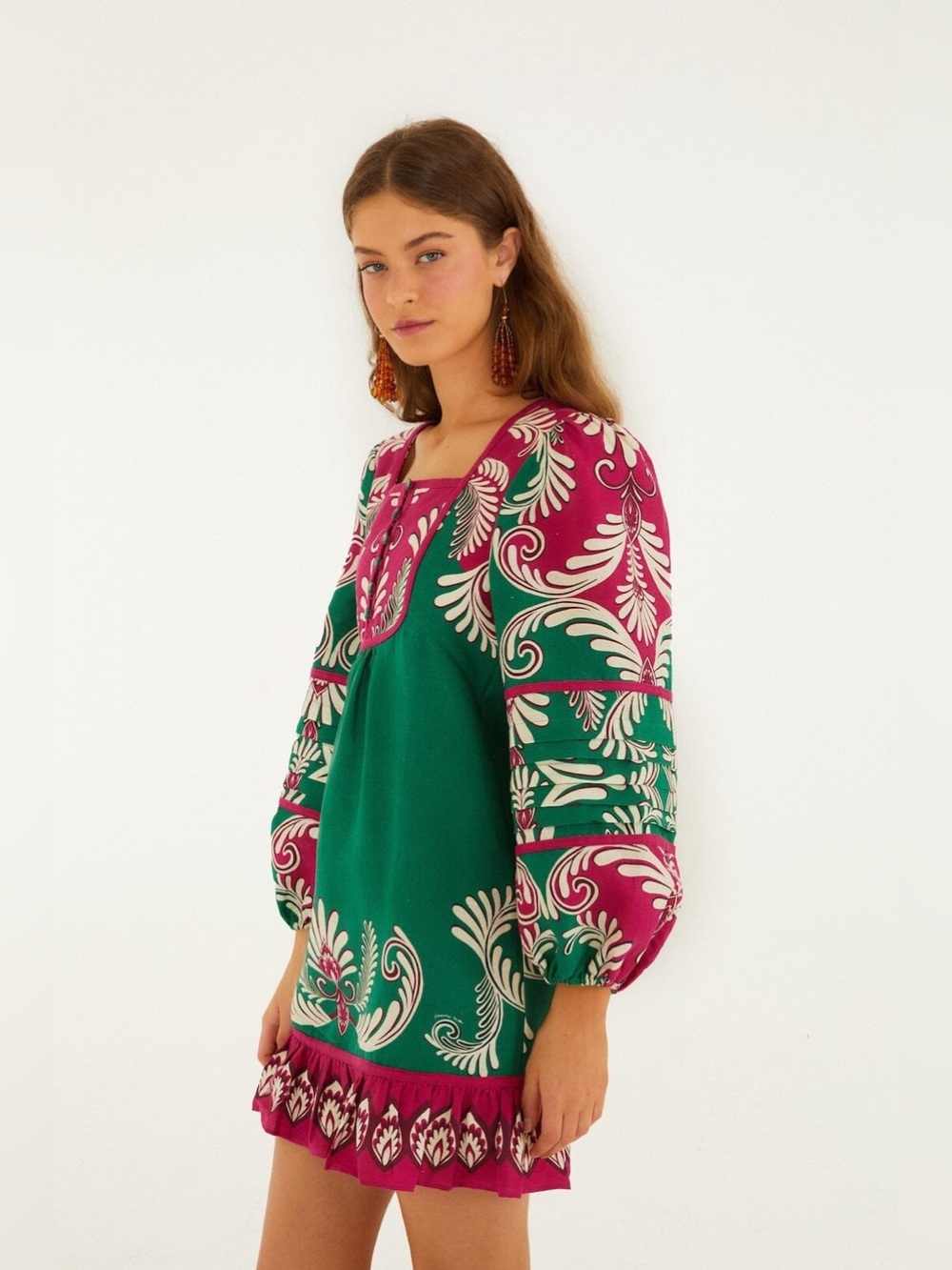 FARM RIO Multicolor Spring Arabesc Long Sleeve Mini Dress - Picture 5 of 5